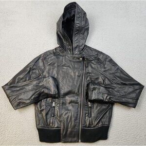 Abercrombie Kids Jacket Girls 11/12 Faux Leather Black Zip Biker Hooded Youth